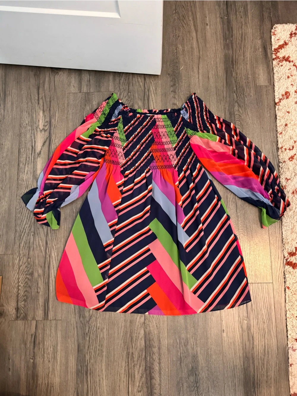 Trina Turk Multicolor Off Shoulder Smocked Mini Dress Size M